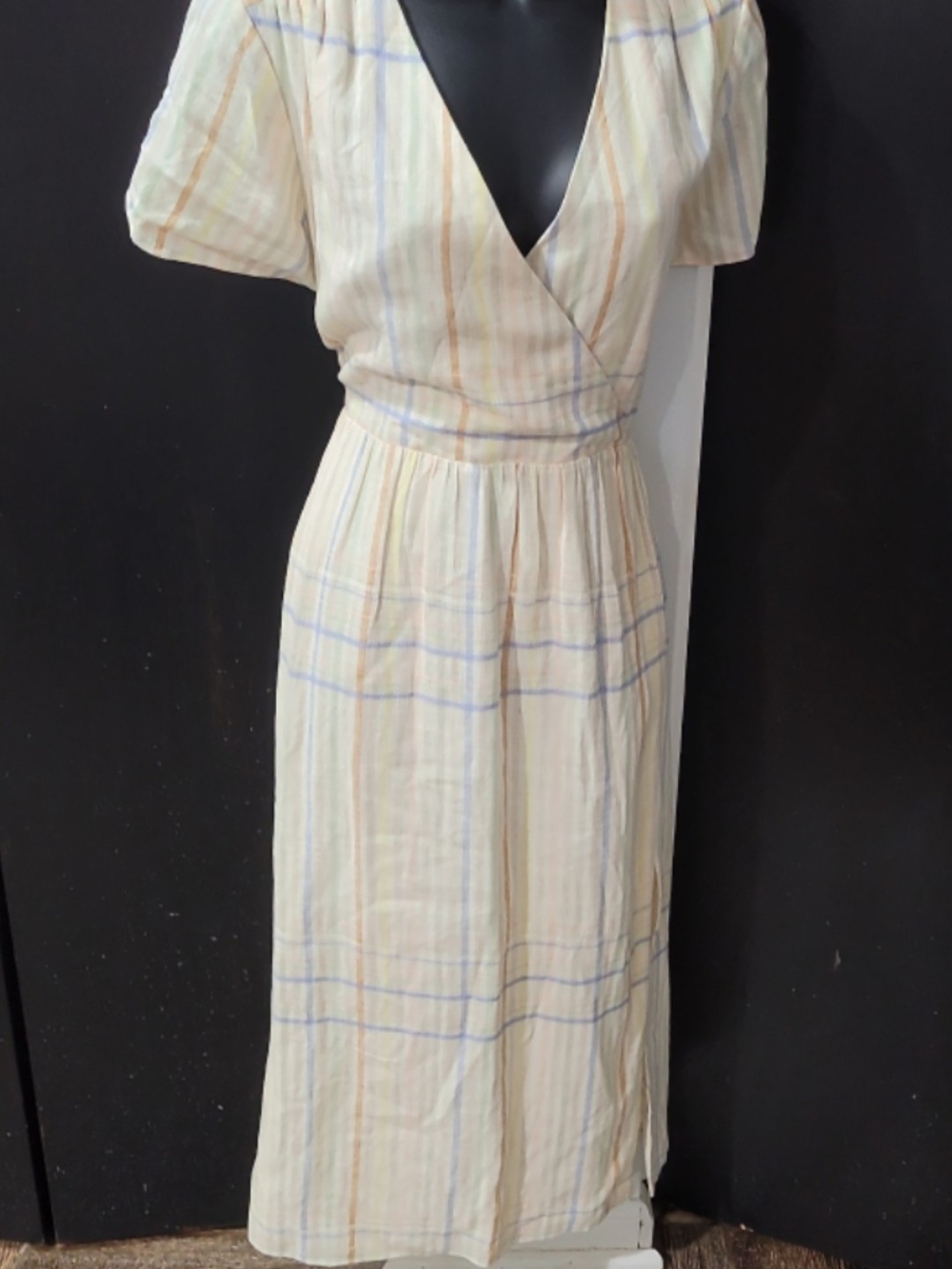 Women’s Cream Striped Wrap Midi Dress - Picture 2 of 2
